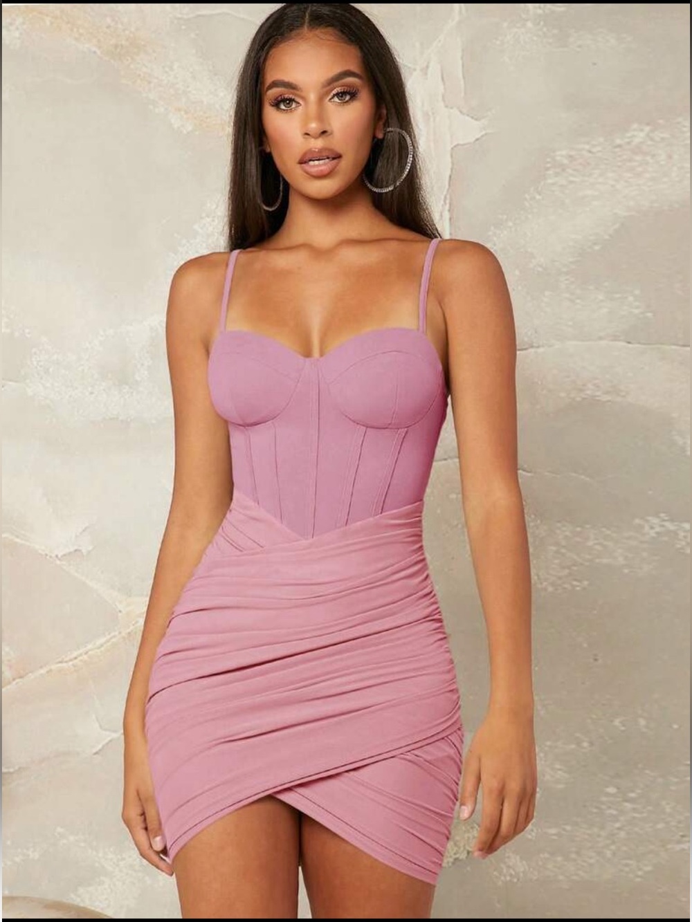Strapless Ruched Corset Mini Dress in Dusty Pink - Picture 2 of 5